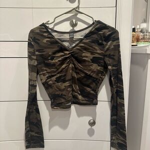 Camo Long Sleeve V-Neck Top